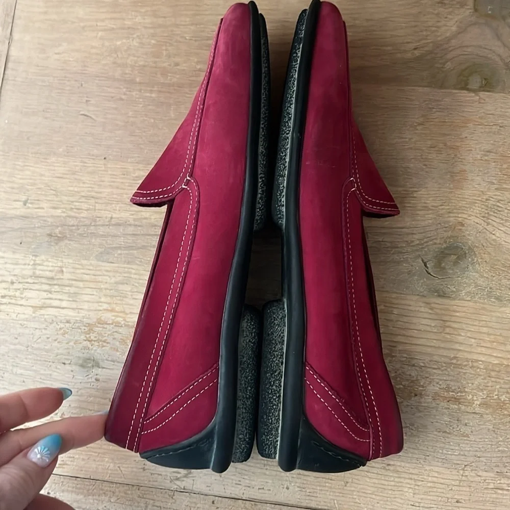 Arche Red Nubuck Leather Flats Loafers Size 8 Contrast Stitching